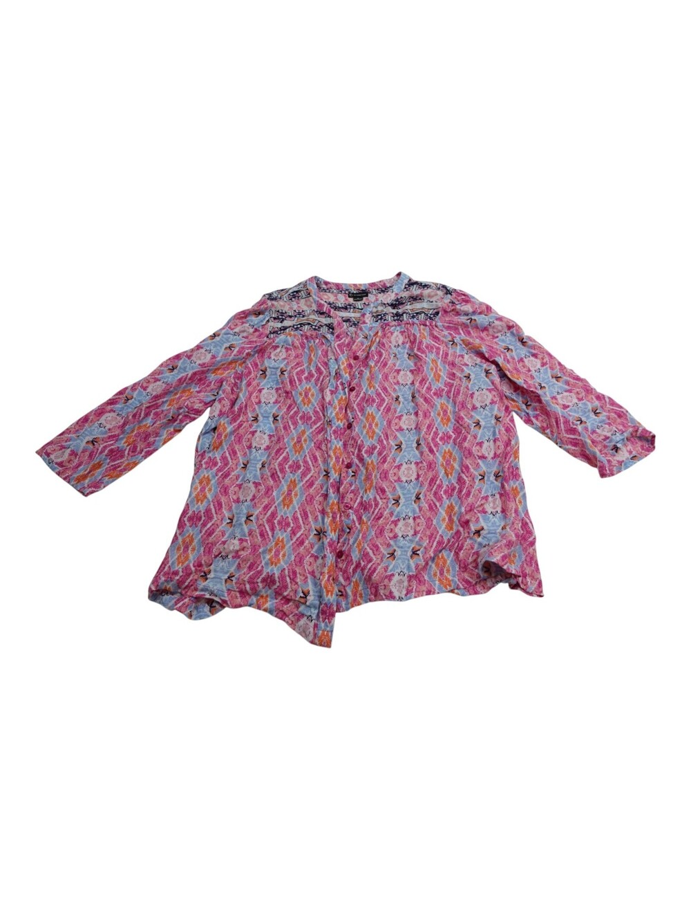 New Directions Women's XL Pink Geometric Button Front Blouse